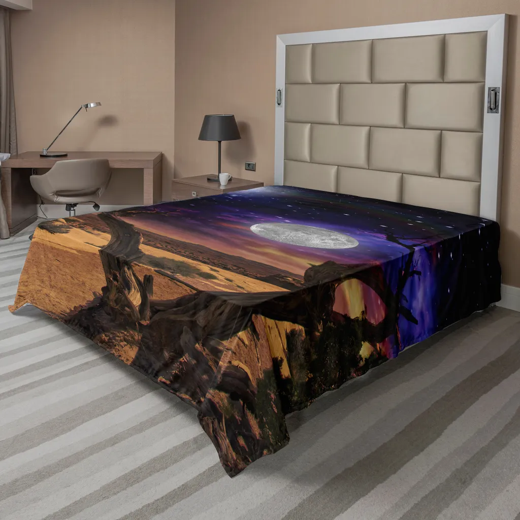 Drap de Lit Supérieur Motif Lune Étoiles Décoratif Caramel 275x260cm