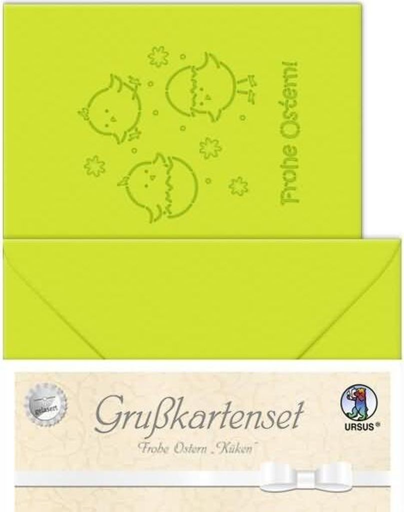 Grußkarten gelasert A6 'Frohe Ostern 'Küken' hellgrün VE=5 Sets