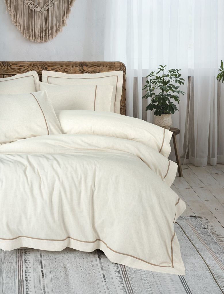 L'Essentiel Linge de Maison, Doppel-Bettbezug-Set, Banded - Brown, 85 % BAUMWOLLE / 15 % LEINEN, Braun, 200 x 220 cm