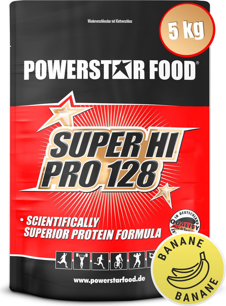 Powerstar SUPER HI PRO 128 | Mehrkomponenten Protein-Pulver 5kg | Höchste Biologische Wertigkeit | Protein-Shake zum Muskelaufbau | Banana