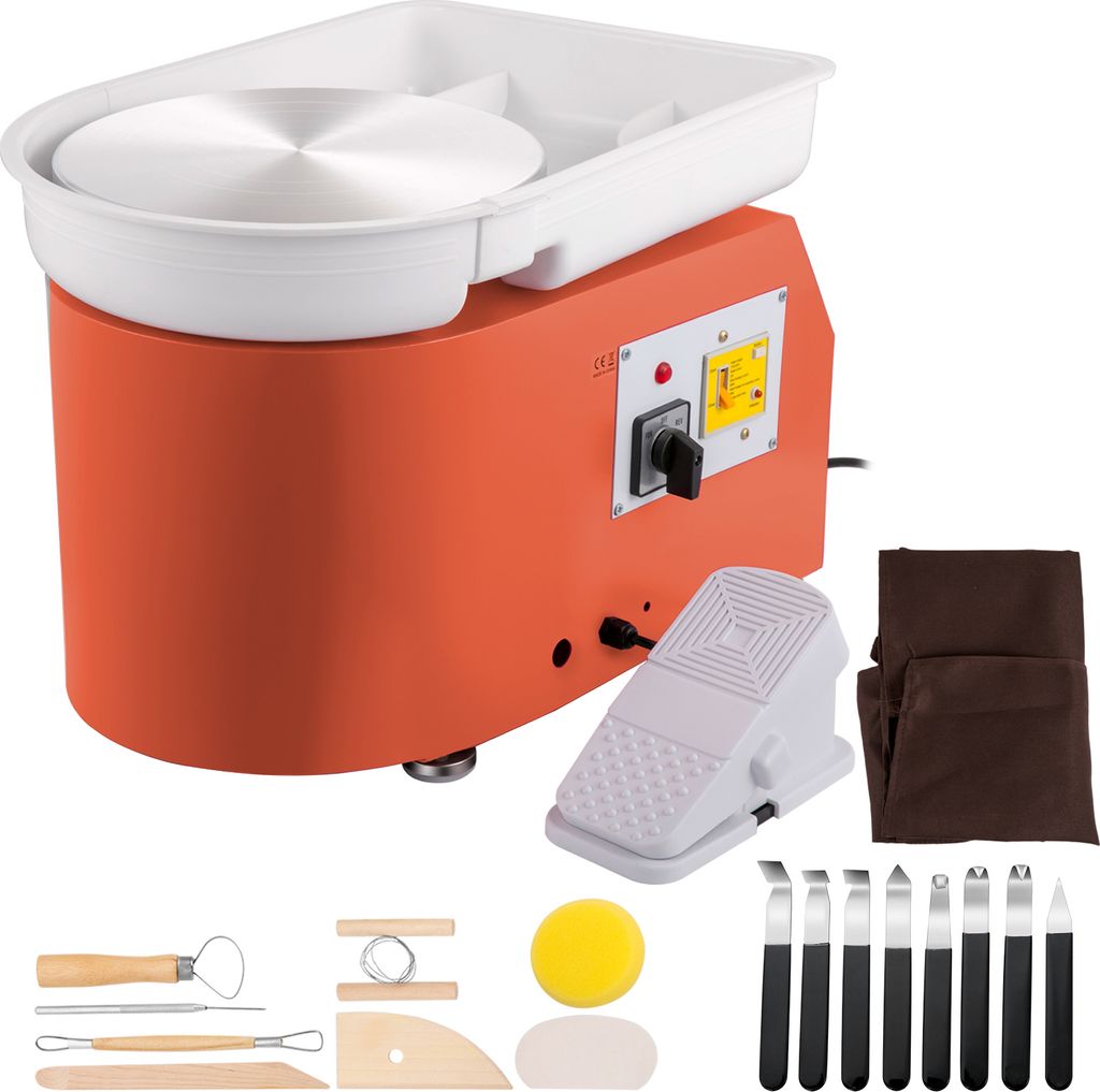 SucceBuy 11in Pottery Wheel 0-300 RPM Ceramic Wheel 350W Adjustable Speed mit Sculpting Tools und Schürze Foot Pedal Control Orange für Kunsthand...
