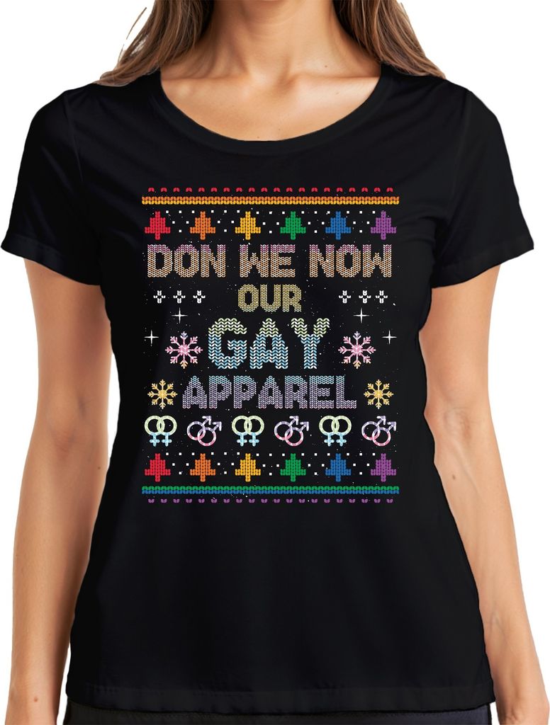 Gay Apparel Ugly Christmas Sweater - Weihnachten Weihnachtsgeschenk Damen T-Shirt, Schwarz, XL