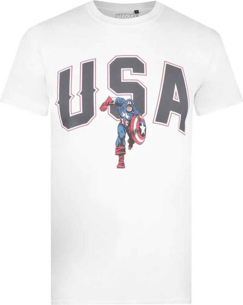 Captain America - "USA" T-Shirt für Herren TV903 (XXL) (Weiß/Schwarz/Rot)