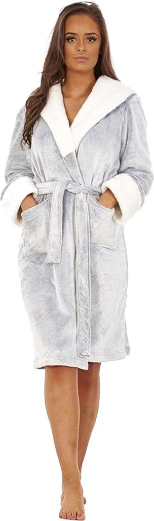 Keanu - Morgenmantel für Damen, Langfaseriges Vlies TC760 (34-36 EU) (Grau)