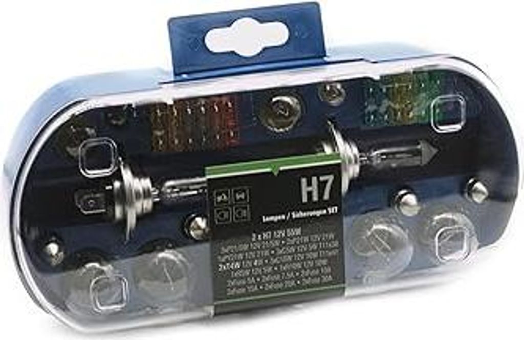 LIGHTWORLD24 PKW H7 Beleuchtung Sicherungen Set 12V 30 tlg. Auto Lampen Birnen Bremslicht KFZ Lampenbox Lampenersatzkasten