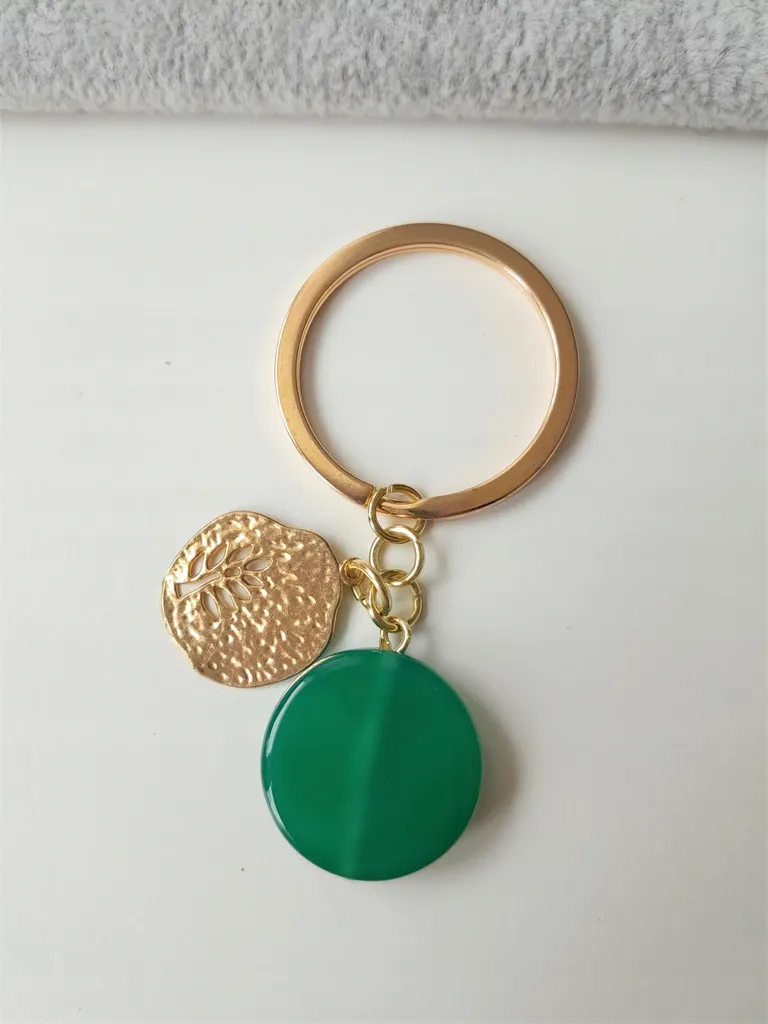 Portachiavi Donna Oro Pietra Agata Verde Foglia | Regalo di Lusso Lux