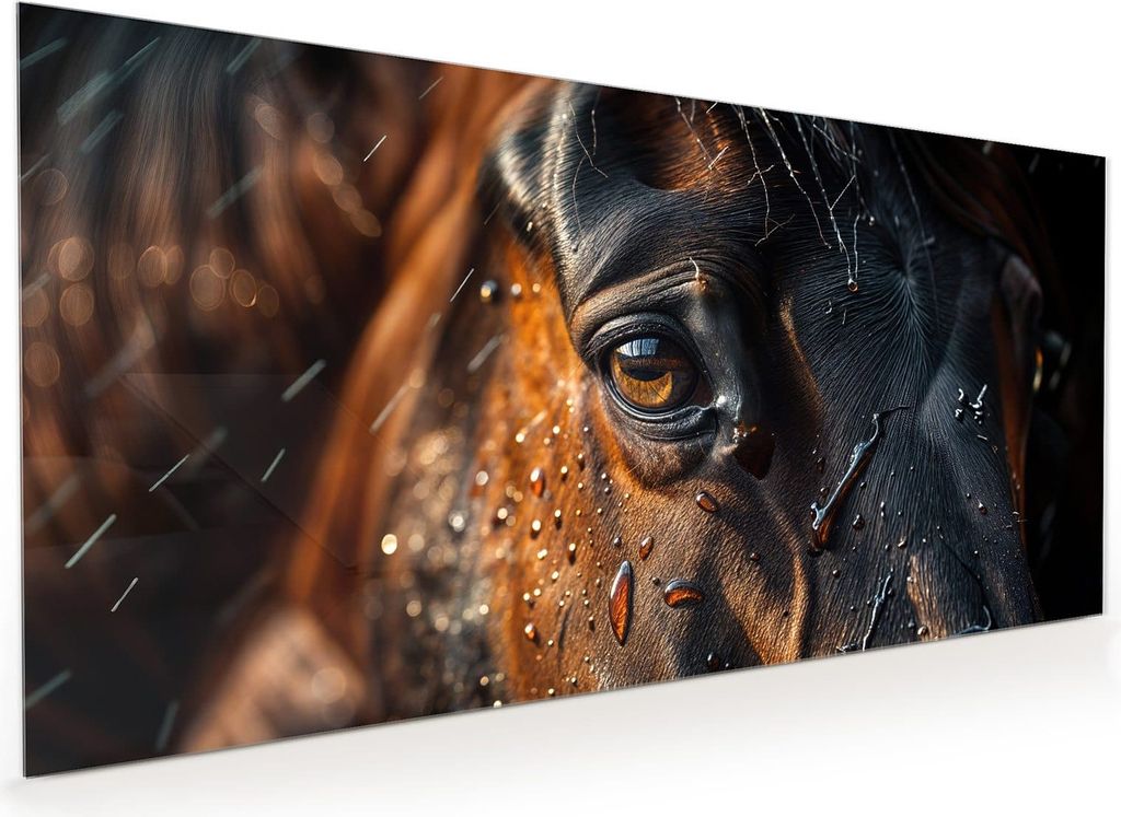 Küchenrückwand Spritzschutz Glas mit Motiv Pferdeauge im Regen 40 x 40 cm