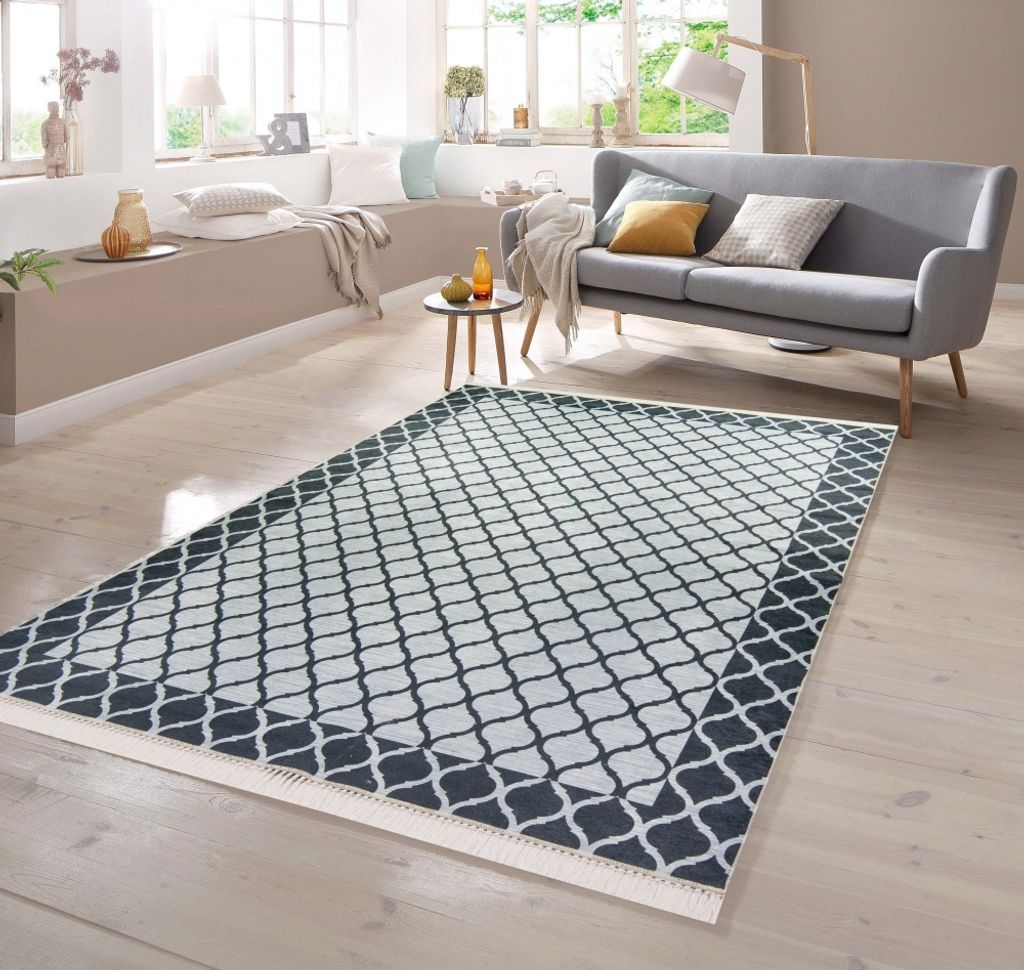 Teppich marokkanisch waschbar in schwarz grau Größe - 80 x 300 cm
