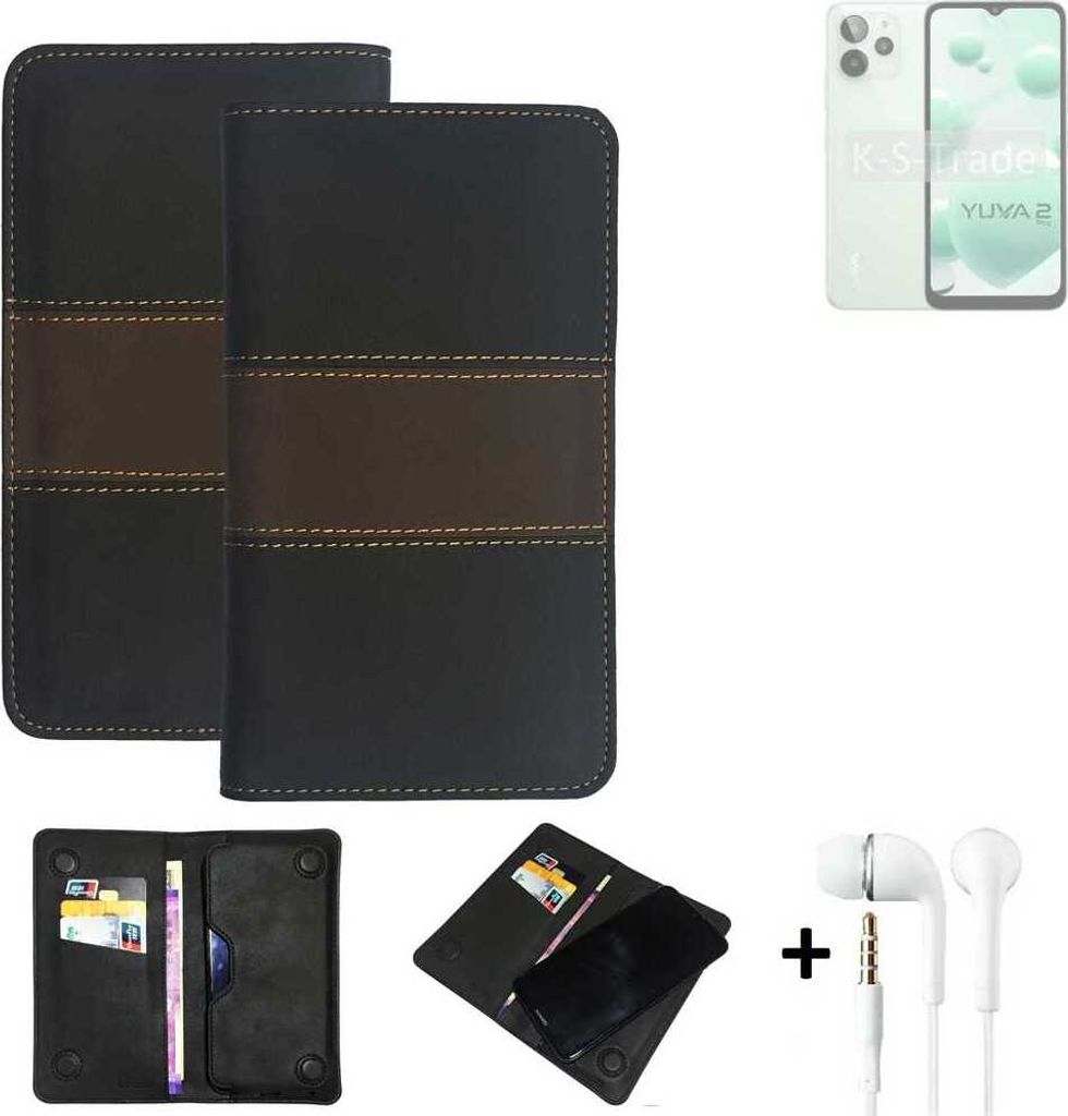 K-S-Trade Handyhülle + Kopfhörer kompatibel mit Lava Yuva 2 Pro Schutzhülle Walletcase Bookstyle Tasche Schutz Case Hülle Wallet Cover Kunstleder