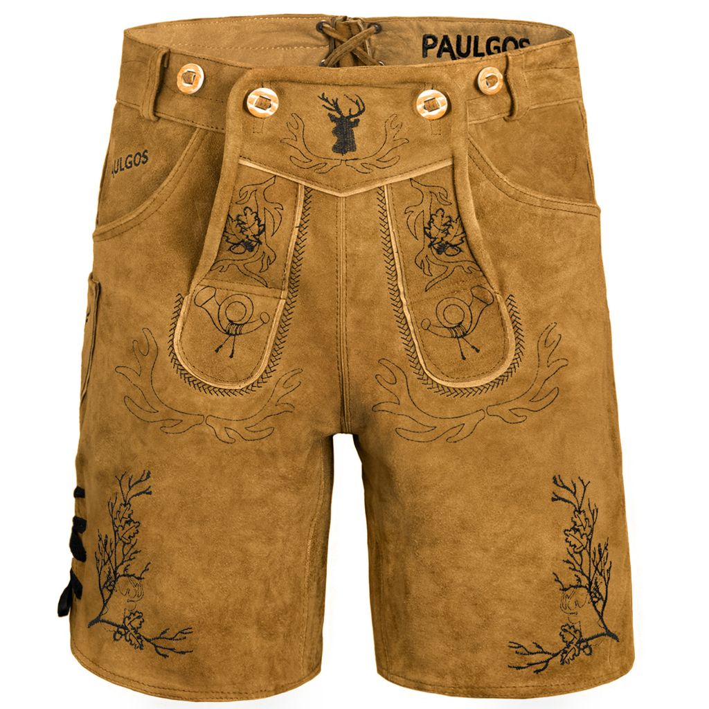 PAULGOS Herren Lederhose HK2 - Echtleder Mit Trägern Gr. 44-60