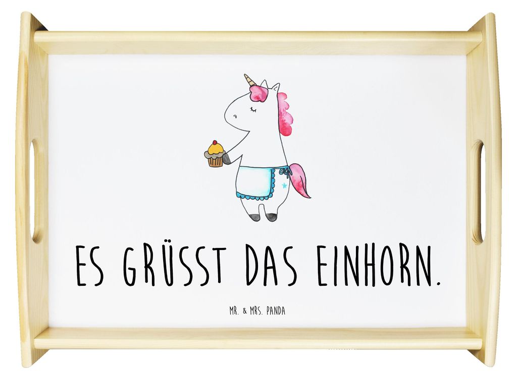 Mr. & Mrs. Panda Serviertablett Einhorn Muffin - Weiß - Geschenk, Grüße, Geburtstagsgrüße, Servier Tablett, kaffeetablett, Sofa, Geburtstag, U...