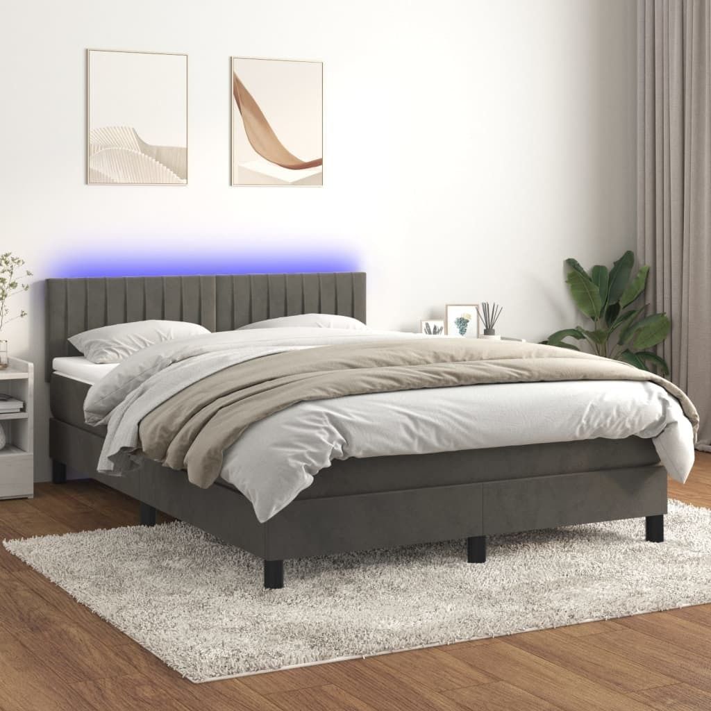 Maison Exclusive - Boxspringbett mit Matratze & LED Dunkelgrau 140x200 cm Samt