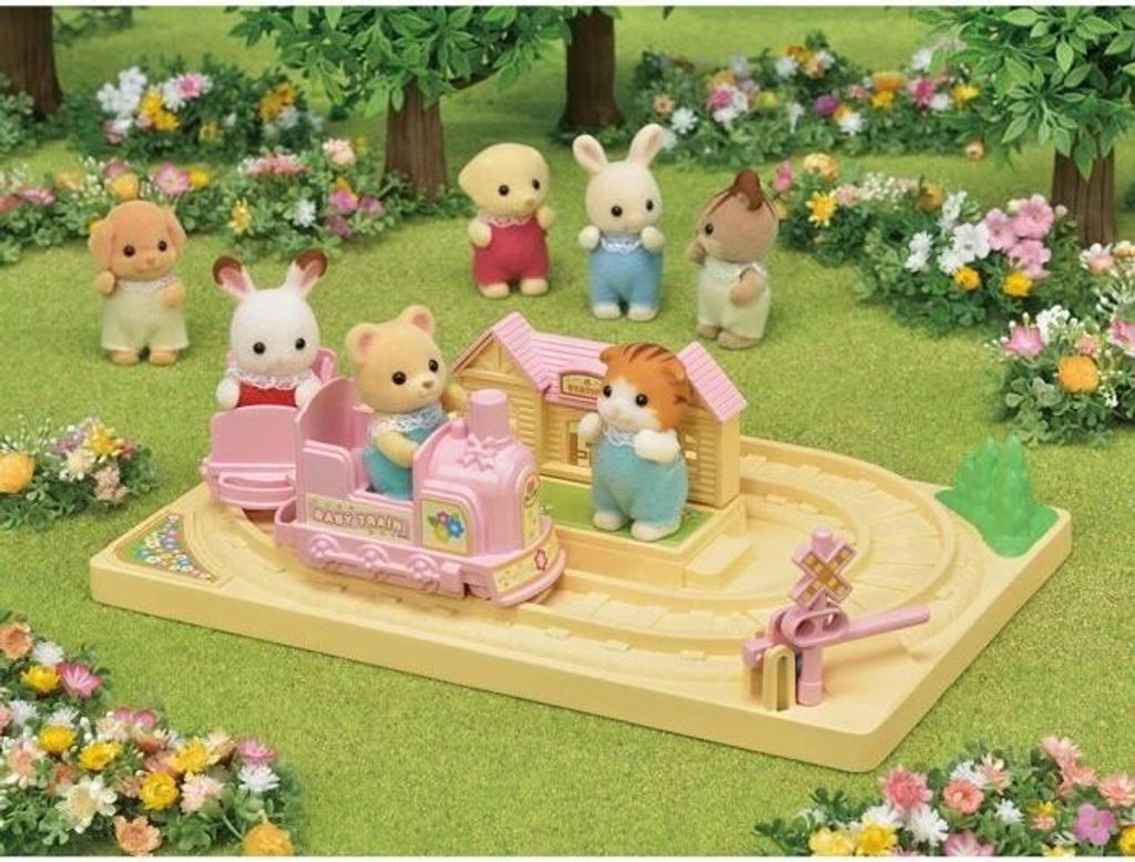 Sylvanian Families Baby Zug Tchou-Tchou, Bärenbaby Jason, Spielset mit Zug und Schienen, 5320, La Creche l'école