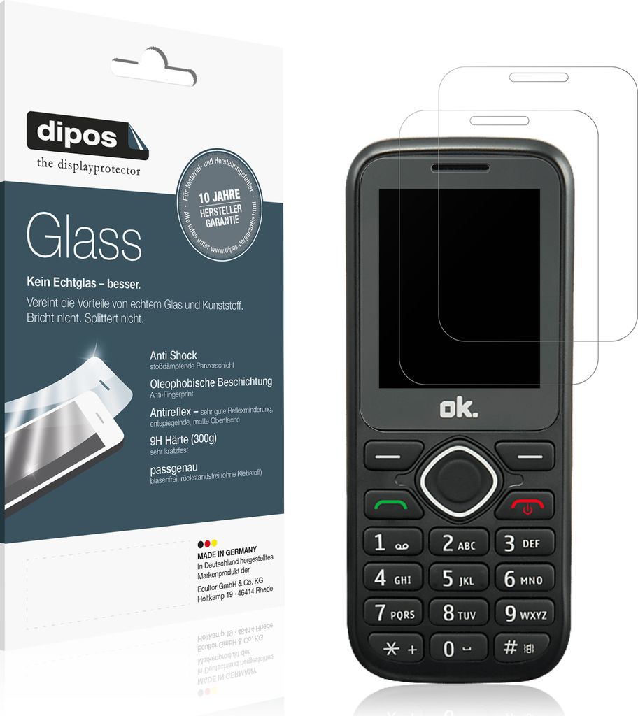 2x Schutzfolie für OK. OMP 11 matt - Anti-Shock 9H Folie dipos Glass Kunststoffglas