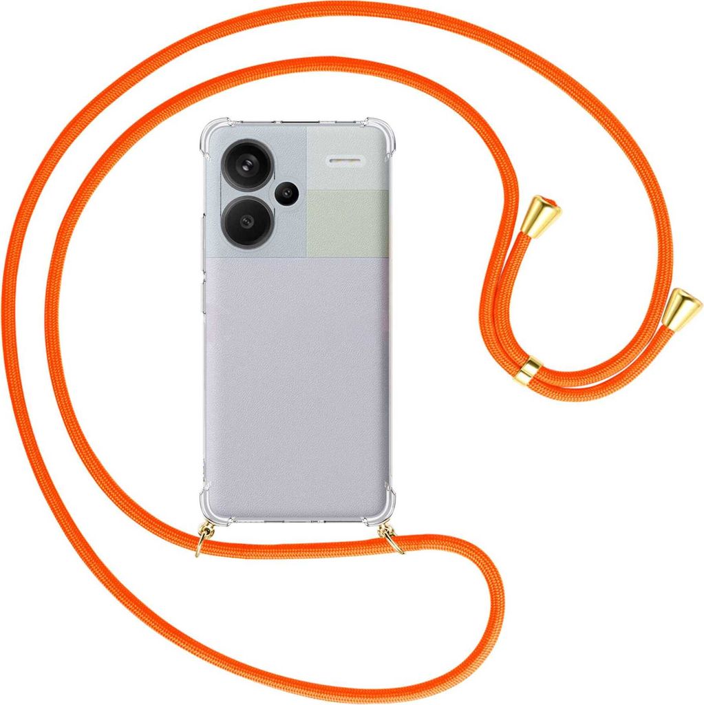 Handykette Backcover-Schutzhülle mit Band (Metall goldfarben) für Xiaomi Redmi Note 13 Pro Plus - neonorange