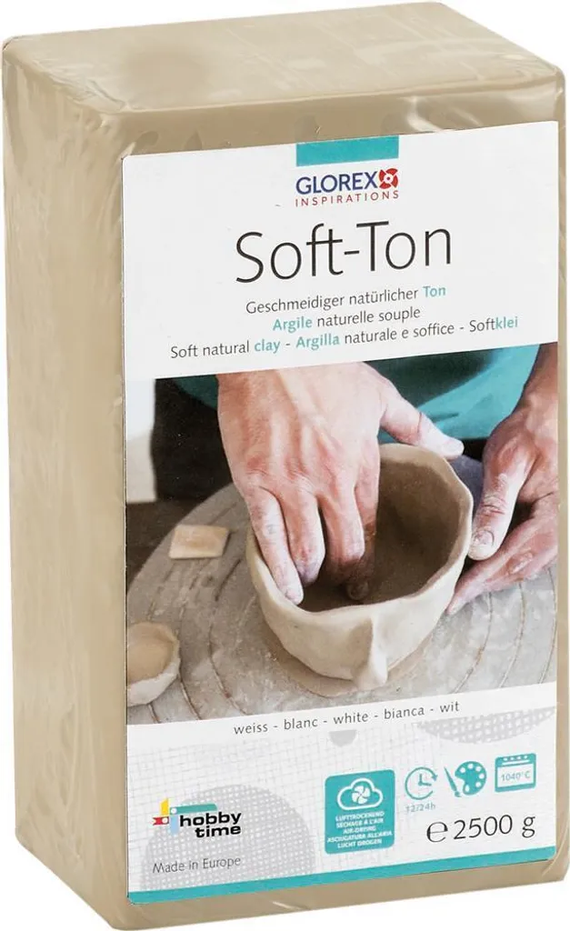 Argile Soft-Ton blanche 2,5kg durcissant à l'air ou cuisson au four