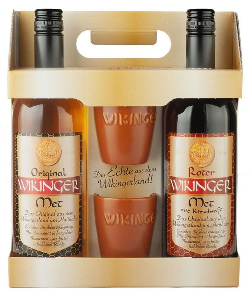 Wikinger Met rot & gelb 2x0,75L 6%+11% Vol. (inkl. 2 Trinkbecher)
