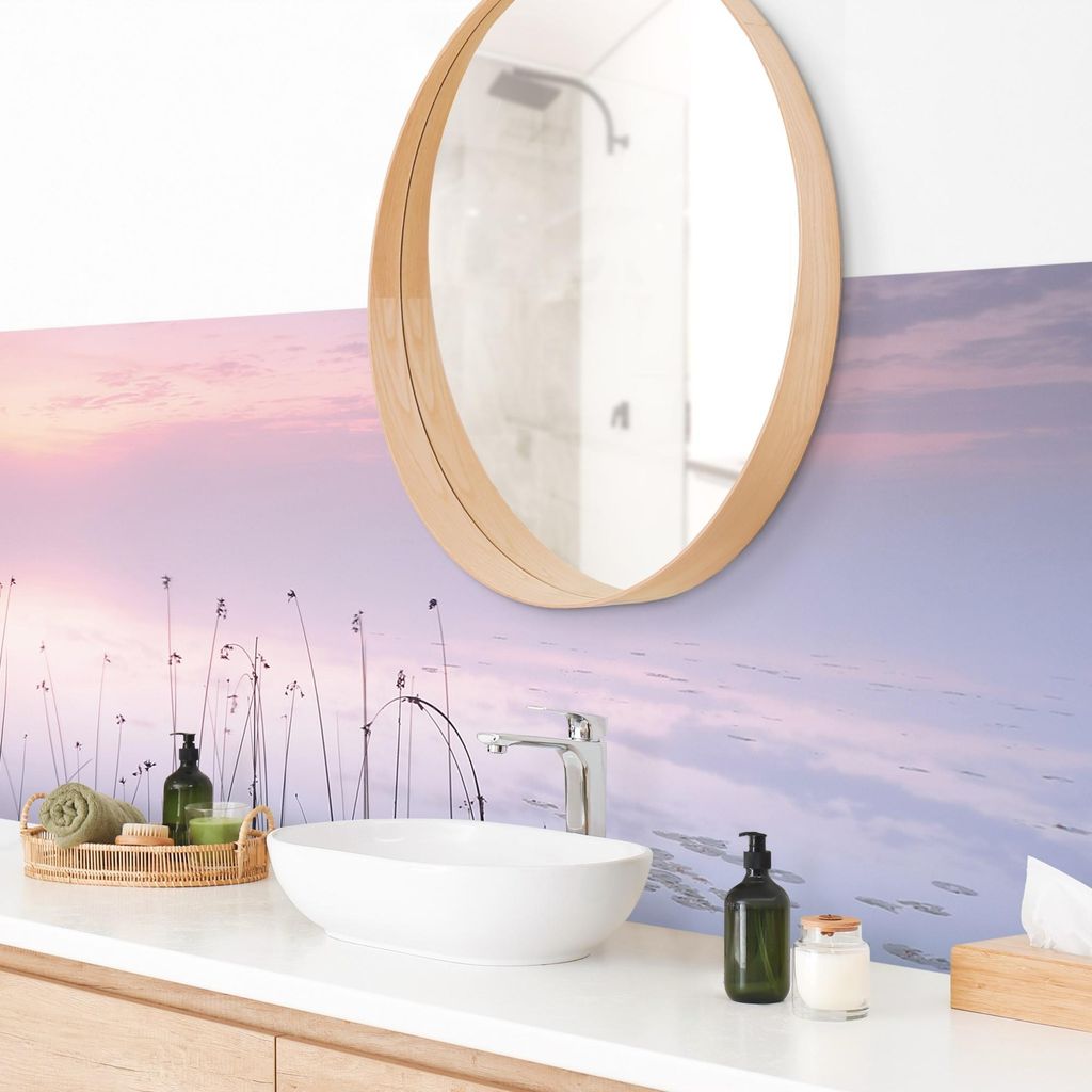 Wandverkleidung Bad Natur selbstklebend - 0.61 mm Wandpaneel matt wasserfest Design violett Motiv Badrückwand fugenlos 140x40 cm