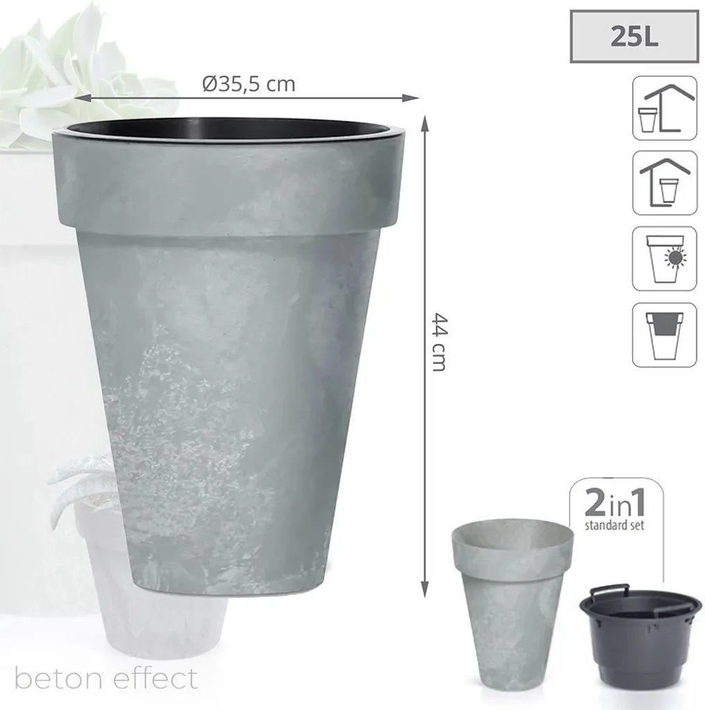 Pot de fleurs pour terrasse CUBE SLIM 35,5 cm aspect béton et insert - 5