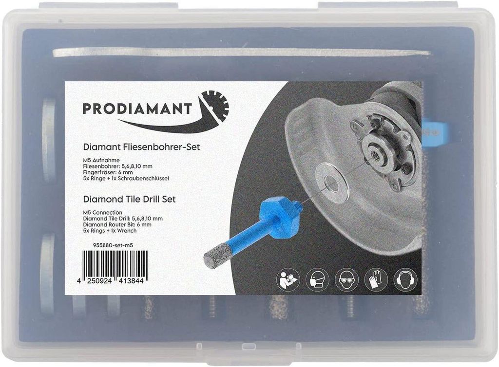 PRODIAMANT Fliesenbohrer Set 5tlg ø 5-10mm für 75mm (76mm) Produktbild 
