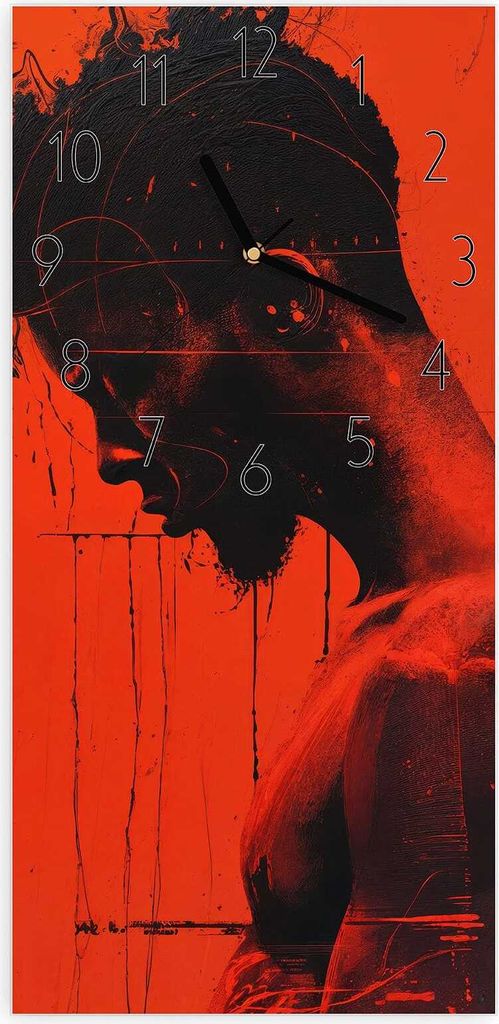 Wanduhr aus Glas mit Motiv Dunkelrotes Profil- 30 x 60 cm - inkl. Aufhängesystem