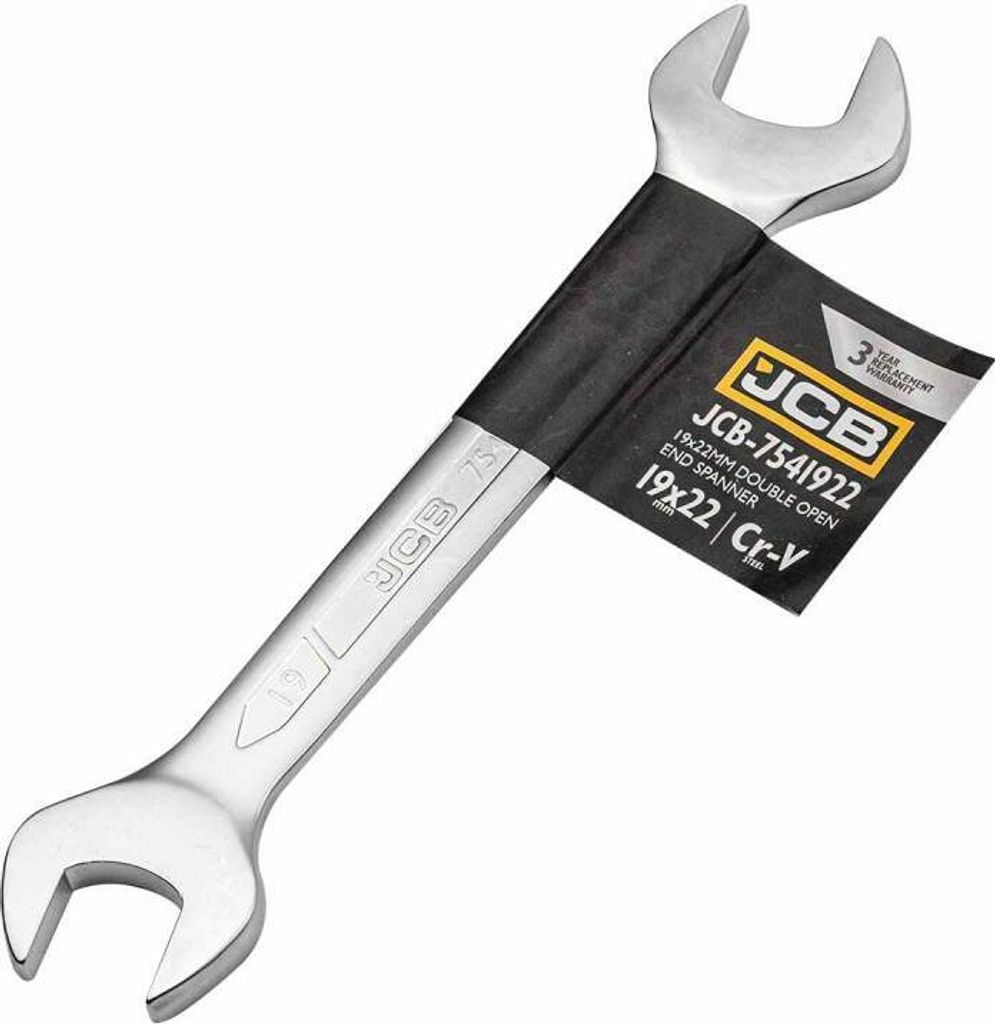 JCB | Doppelschlüssel 19x22 mm, Chrom-Vanadium-Stahl, Maulschlüssel, Handwerkzeug, beidseitig, Maulschlüssel, Schraubenschlüssel