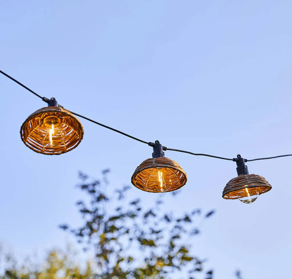 Éclairage Terrasse Guirlande 10 Globes Polyrotin Style Bohème 5,7m - 5