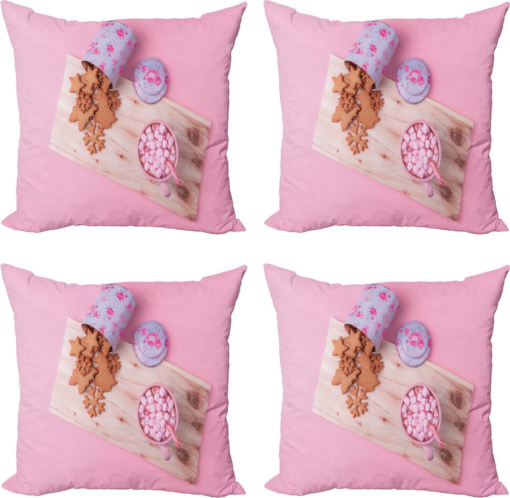 ABAKUHAUS Weihnachten Kissenbezug Set (4 Stück), Lebkuchen-Plätzchen Coco, Moderner Doppelseitiger Digitaldruck, 40 cm x 40 cm, Baby-Rosa Multicolor
