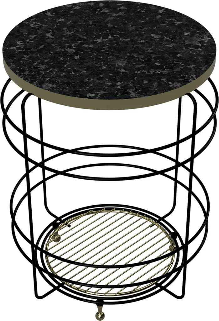 Petite table ronde aspect marbre et structure métal noir Padasjoki