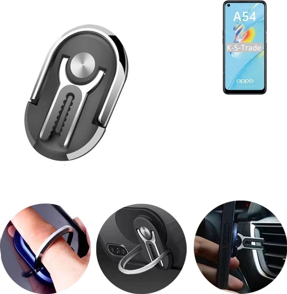 K-S-Trade 3in1 Smartphone-Ring Handy-Ring kompatibel mit Oppo A54 Fingerhalterung Handyring Tischständer Lüftungsgitter-Halterung Tisch Ständer