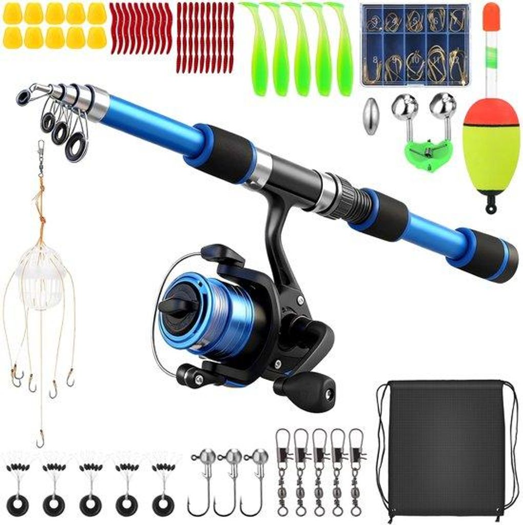 Kinderfishing-Set - Komplett mit Teleskop-Ruten und Vielzahl von Zubehörteilen - Tragbar und Ideal für Anfänger