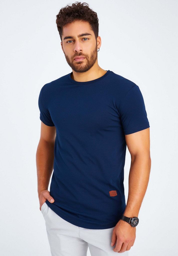 Leif Nelson Rundhals Herren T-Shirt Rundhals LN-8294, Dunkel Blau / M