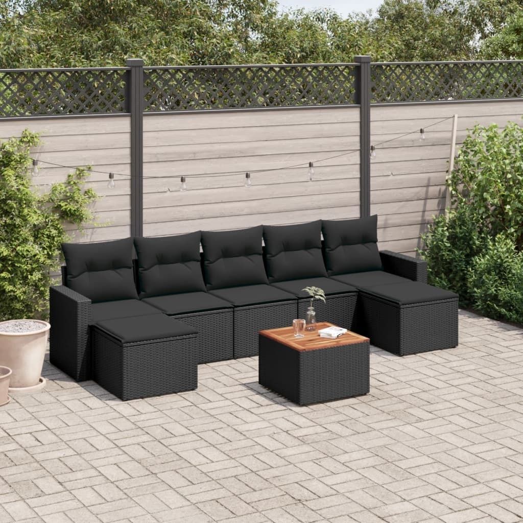 Design 8-tlg. Garten-Sofagarnitur mit Kissen Schwarz Poly Rattan, Gartensofas 2024 Neu