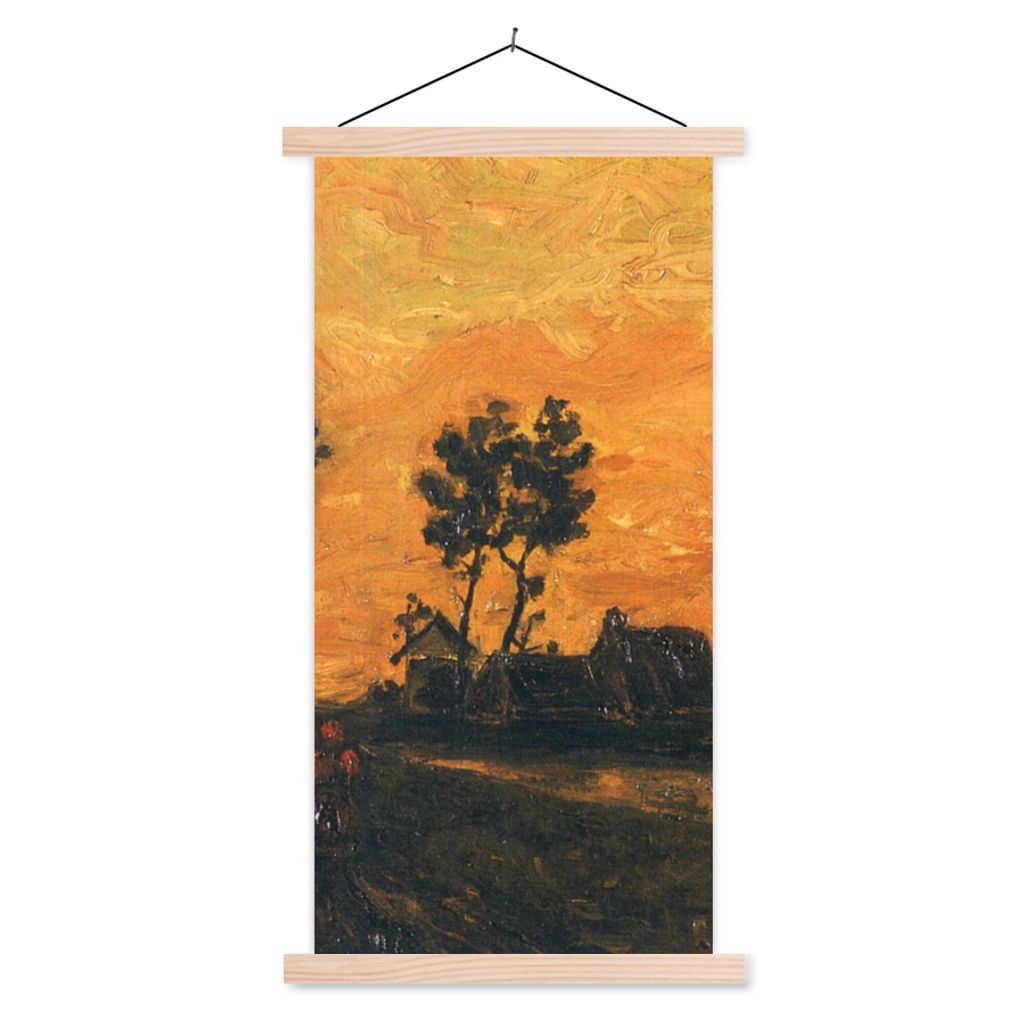 MuchoWow Textilposter Landschaft bei Sonnenuntergang - Vincent van Gogh 60x120 cm mit holzfarbenen Rahmen - Holz