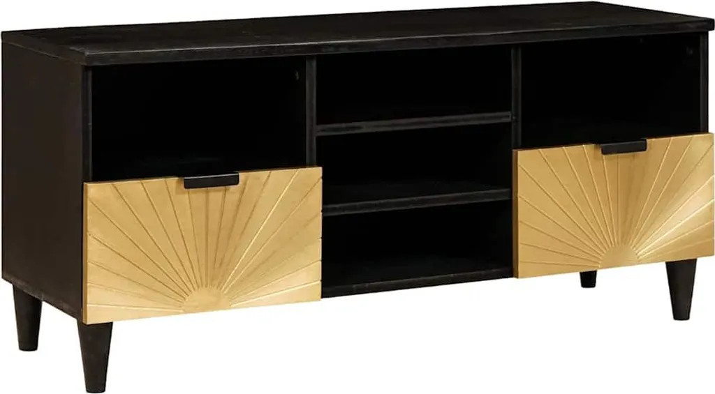 Supporto TV SYFAX 100x33x46 cm - Legno Multistrato Nero Oro Moderno
