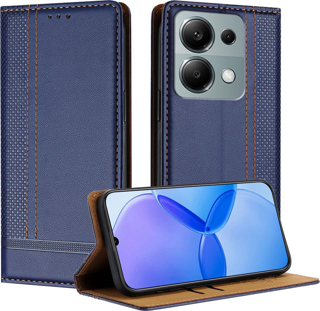 Handyhülle für Xiaomi Redmi Note 13 Pro 4G Leder Flip Klappbare Schutzhülle mit Standfunktion Blau