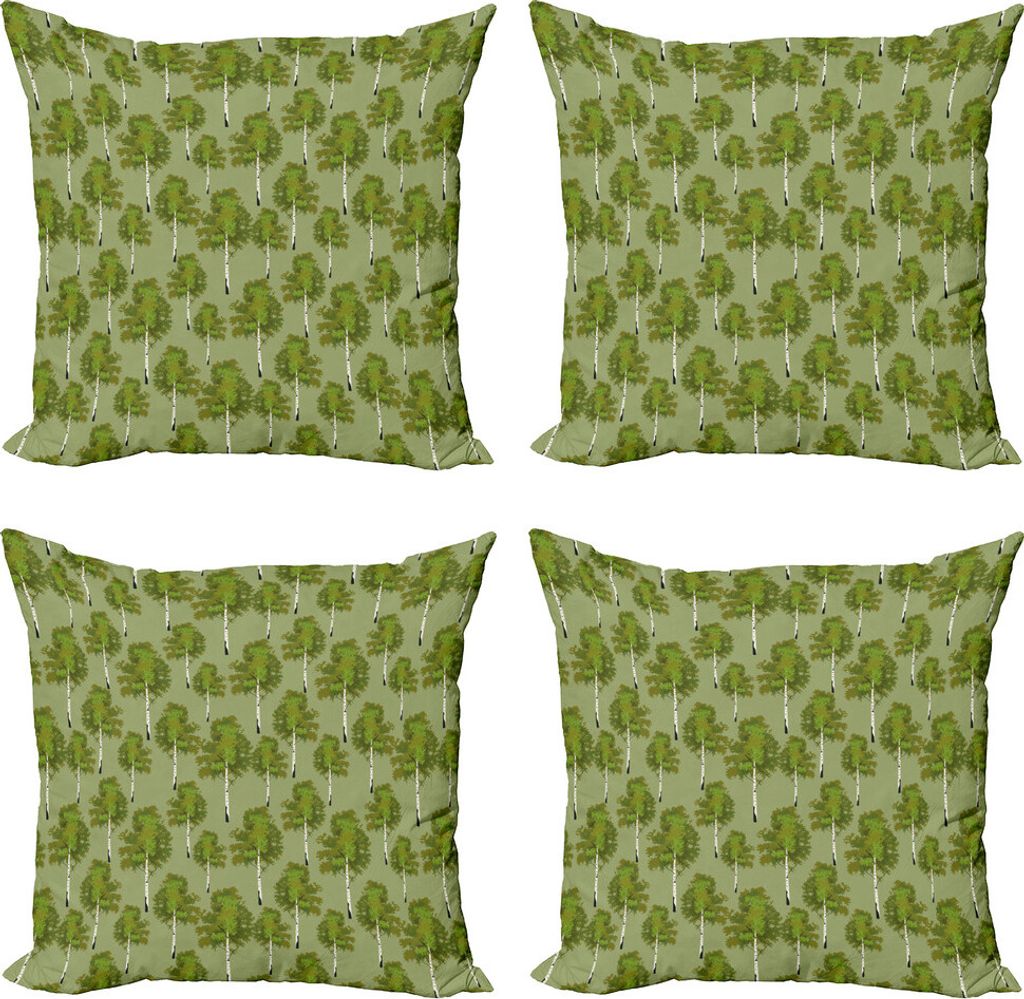 ABAKUHAUS Wald Kissenbezug Set (4 Stück), Waldszene der Bäume Kunst, Moderner Doppelseitiger Digitaldruck, 45 cm x 45 cm, Olivgrün Hellgrün