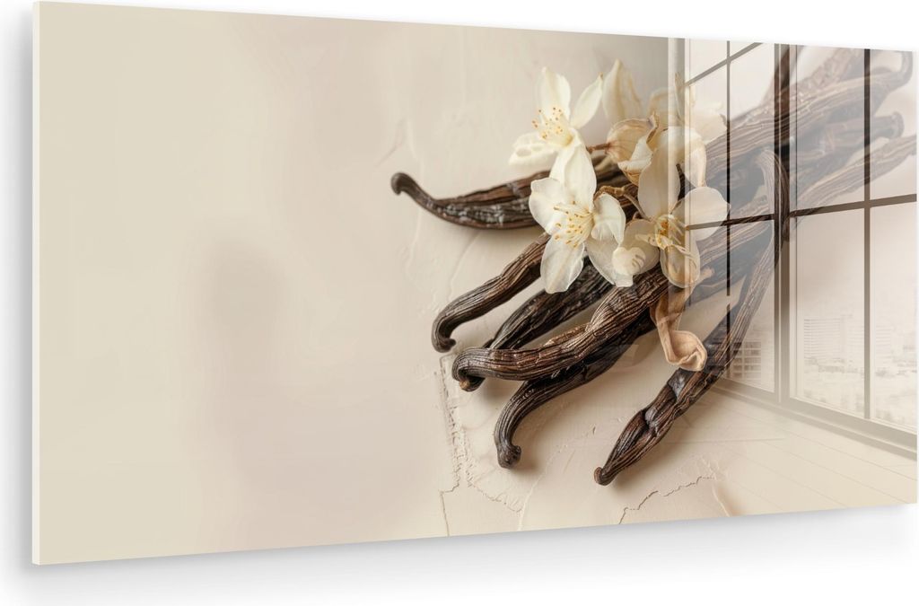 MuchoWow Glasbilder - Bilder auf Wandbild - Foto auf Glas Vanille - Geblümt - Beige 40x20 cm Wanddekoration aus Glas - Acrylglasbild - Acrylbilder...