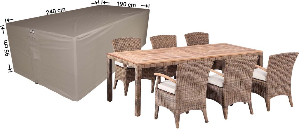 Raffles Covers Abdeckplane Gartenmöbel 240 x 190 H: 95 cm | Atmungsaktiv | Wasserdicht | UV-beständig | Doppelnähte | Elastischer Kordelzug