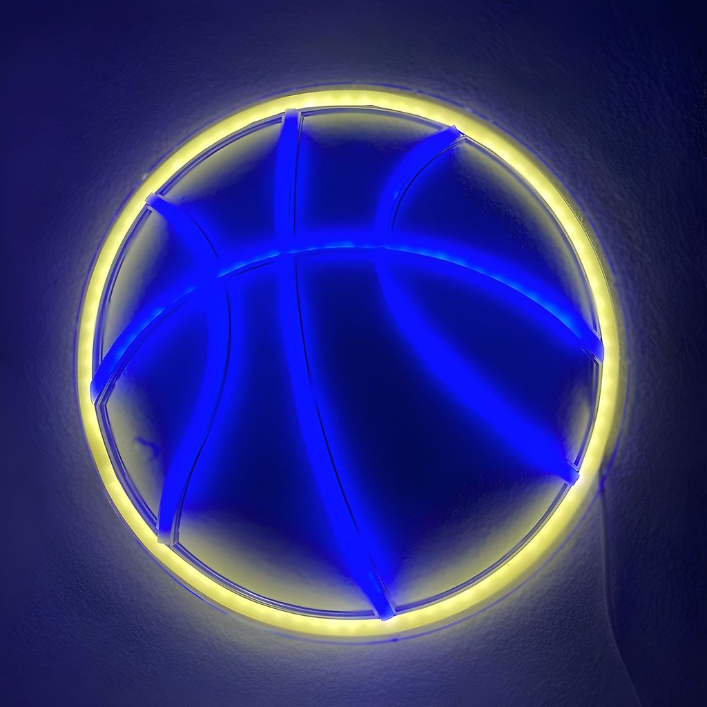 NEON LED Licht, dekorative Wand-Leuchte, Basketball blau weiß, ca. 31,5 x 31,5 x 2 cm