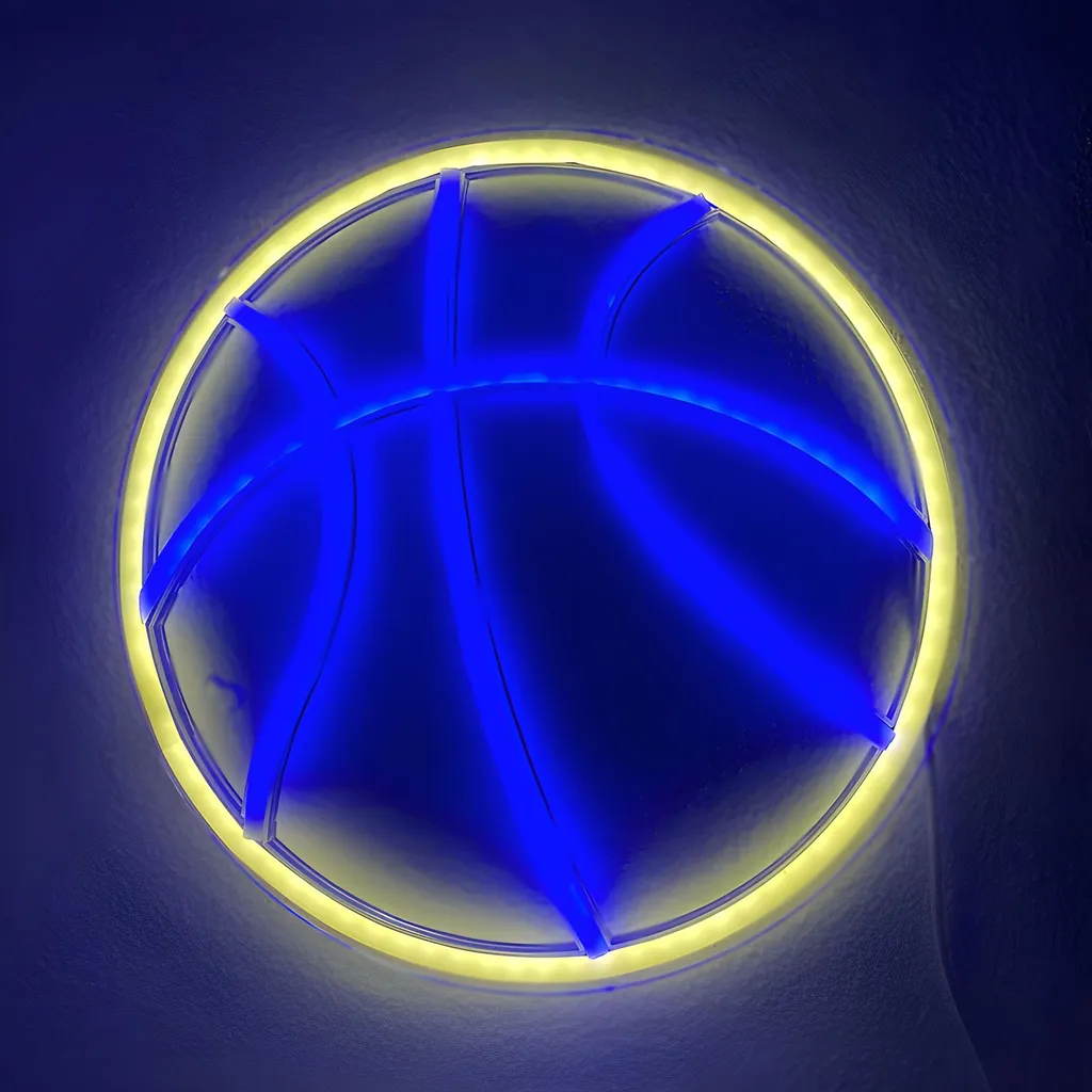 Néon LED Basketball Bleu Blanc 31cm - Décoration Murale Ultra-Fine