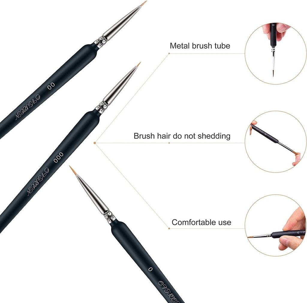 3er Set Malpinsel: Superfein Für Acryl, Aquarell & Co. – Profi-Künstlerpinsel In 0, 00, 000