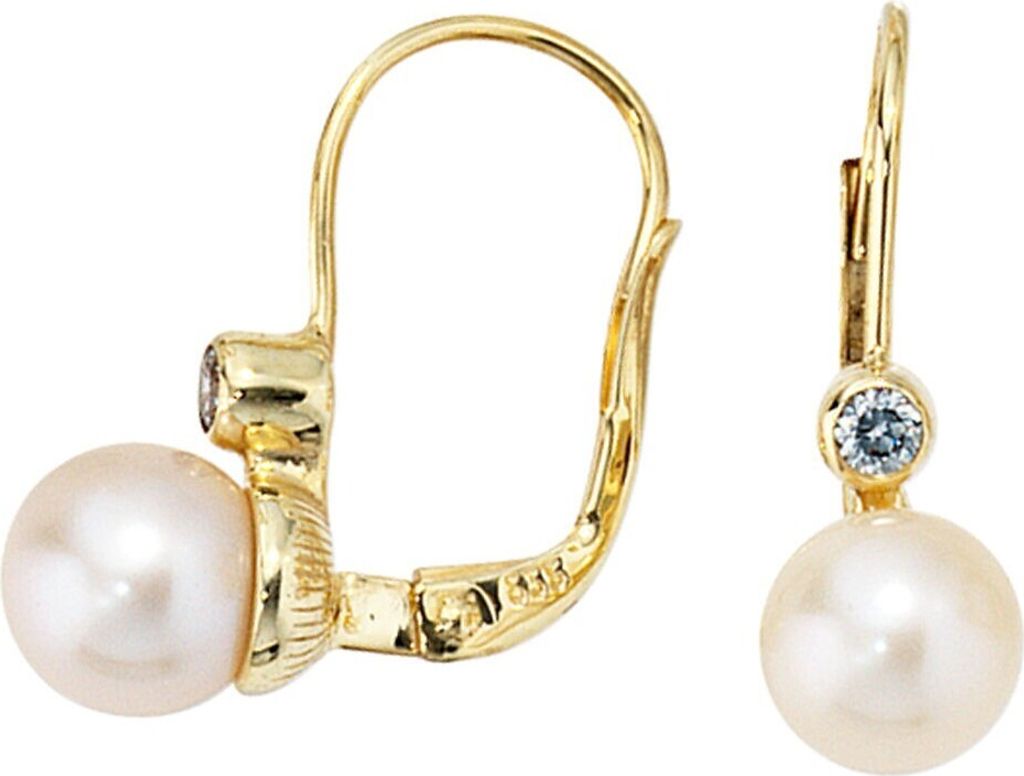 Perlenohrringe Ohrringe Boutons mit Perlen & Zirkonia 333 Gelbgold Ohrschmuck