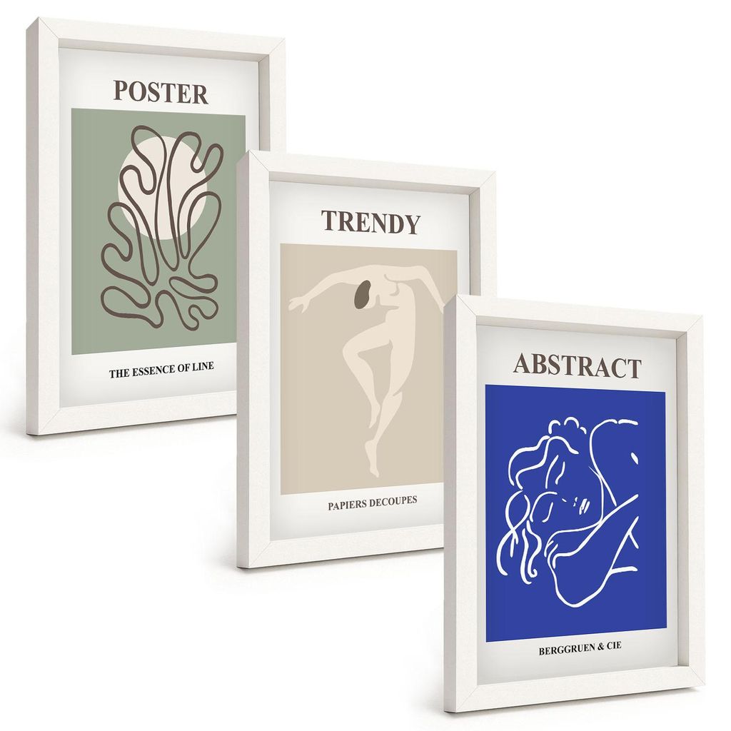 Bilder Set 3-teilig im weißen Rahmen – Wandbilder 3 Stück – gerahmte Poster für Wohnzimmer, Schlafzimmer und Flur – 20x30 cm – Henri Mat...