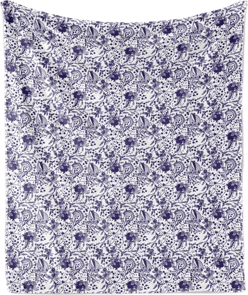 Coperta Pile Lavabile ABAKUHAUS 175x230cm - Fiori e Bacche Indaco