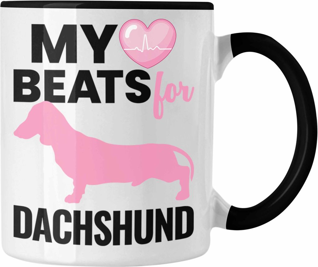 Trendation - Dackel Tasse Geschenke Dachshund Rauhaardackel Lustig My Heart Beats For Dachshund (Schwarz)