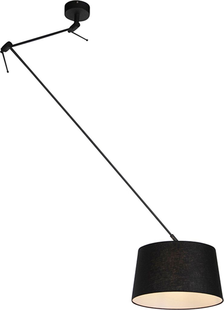 QAZQA - Modern Hängelampe I Pendellampe I Pendelleuchte mit Leinenschirm schwarz 35 cm - Blitz I schwarz I Wohnzimmer I Schlafzimmer - Leinen Zyli...