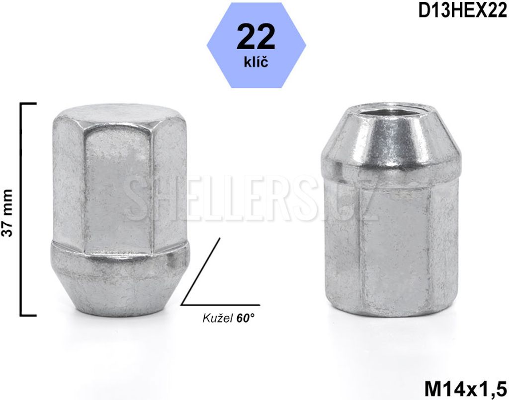 Matica kolesa M14x1,5 s kužeľom, kľúč 22, D13HEX22, DE50/S, Obrázok produktu 
