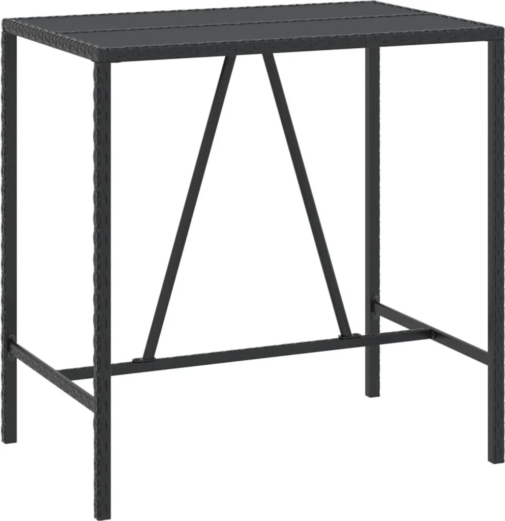 Table haute de jardin en résine tressée et verre noir chic 110x70x110 cm