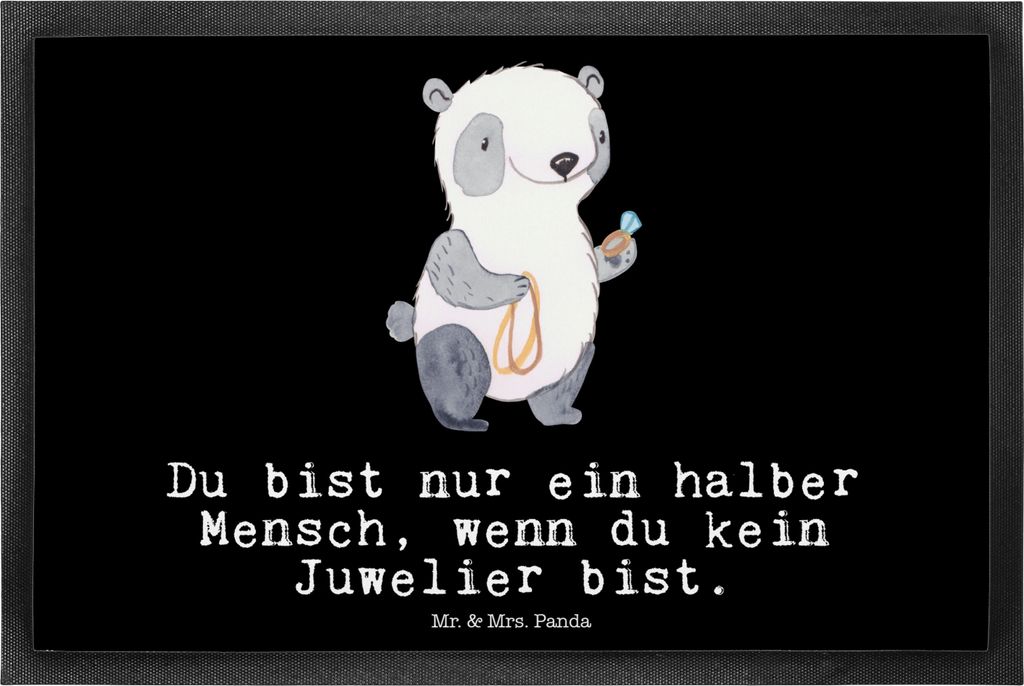 Mr. & Mrs. Panda Gummimatte Juwelier Herz 40 x 60 cm - Schwarz - Geschenk, Schmutzmatte, bodenmatte, Goldschmied, Schuhabstreifer, Lustig, Bodenvor...